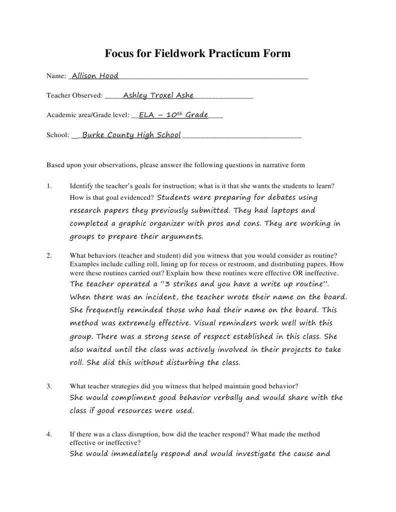 Fieldwork Practicum Observation Report | PDF | Teaching Method ...