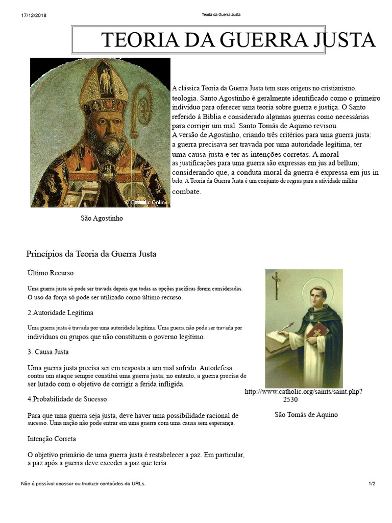 Princípios da Teoria da Guerra Justa | PDF | Militar | Conflitos