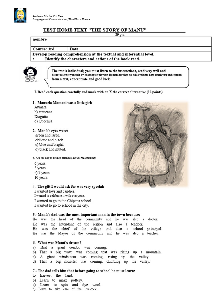 Reading Comprehension Test: 