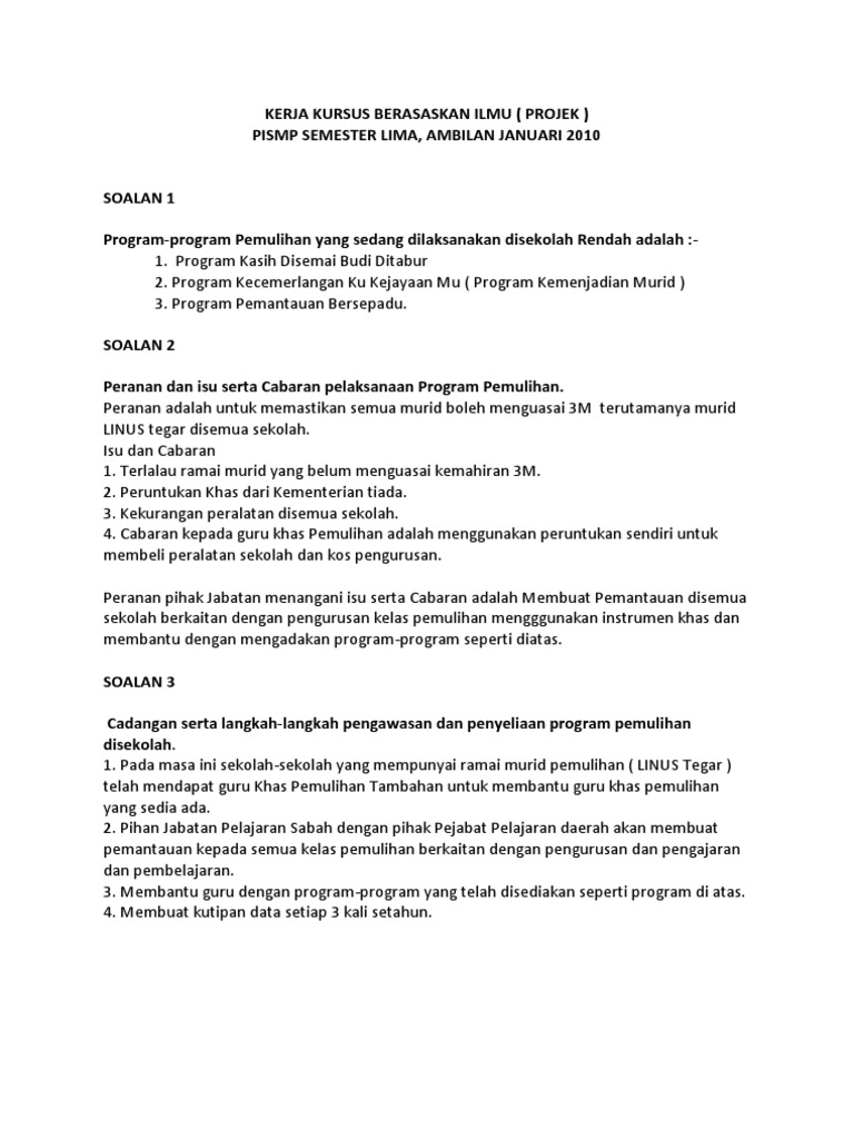 Kerja Kursus Pelajar Ipg Pdf