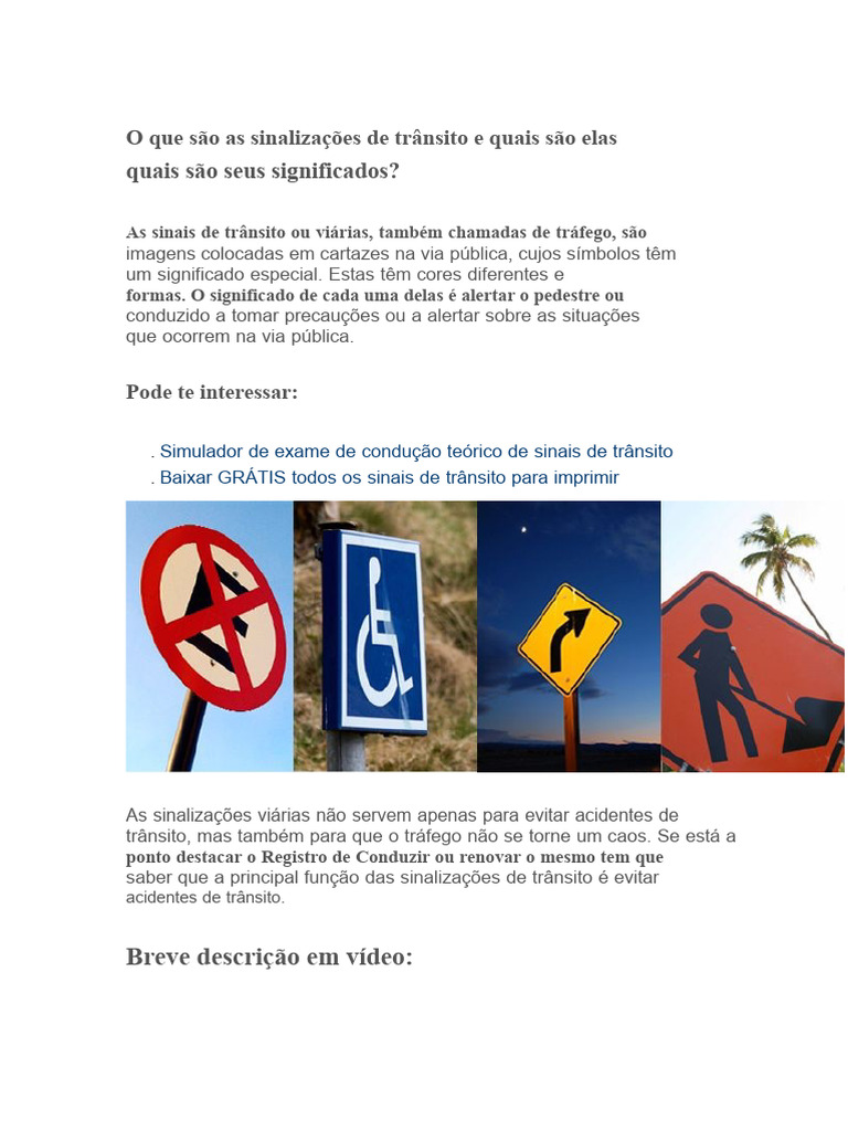 Sinalizações de Trânsito: Tipos e Funções | PDF | Tráfego | Semáforo