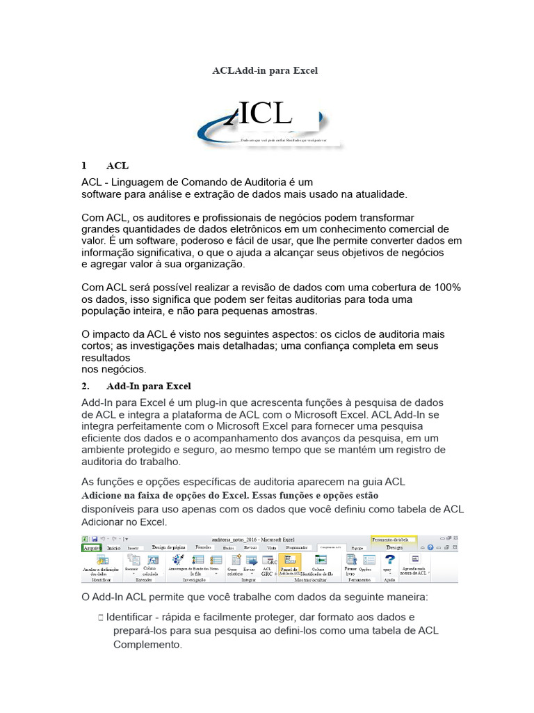 Add-In ACL para Excel: Auditoria Eficiente | PDF | Amostragem ...