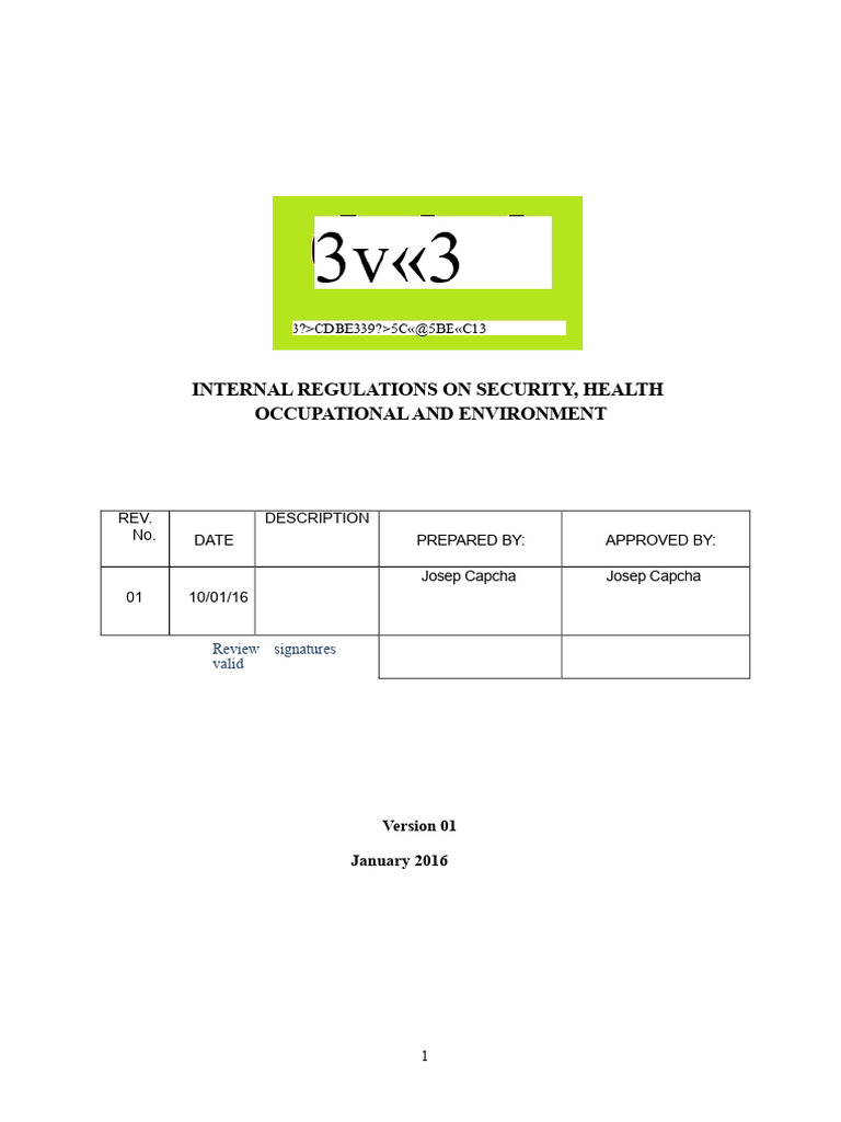 Internal Safety and Health Regulations | PDF | Occupational Safety And ...