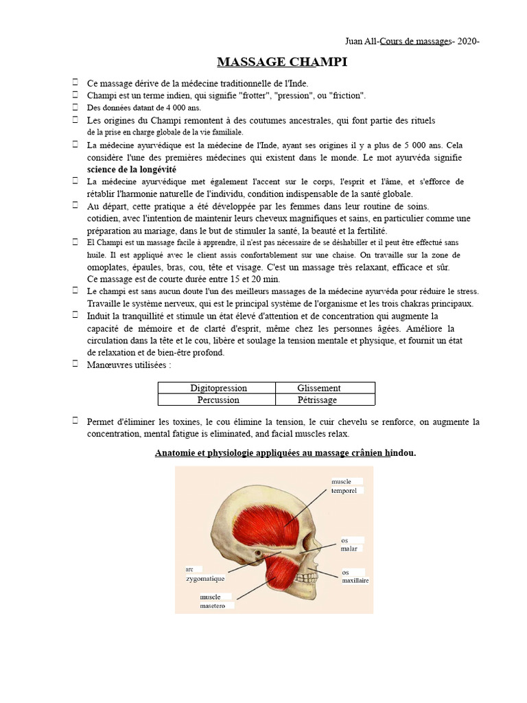 Massage Champi : Bienfaits et Techniques | PDF | Massage | Ayurveda