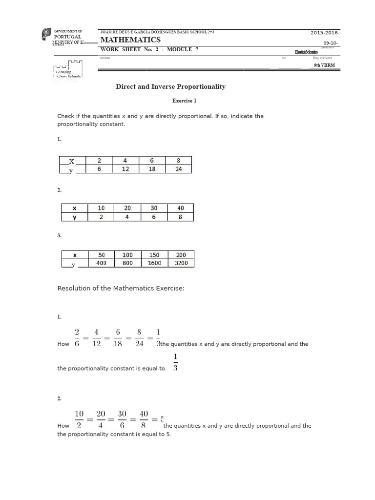 Mathematics Proportionality Exercises | PDF | Quantity | Speed