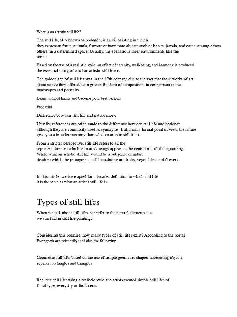 What Is An Artistic Still Life? | PDF | Still Life | Visual Arts