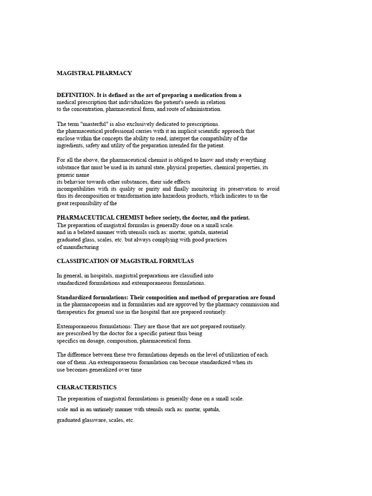 Magistral Formulation Overview | PDF | Medical Prescription | Dose ...