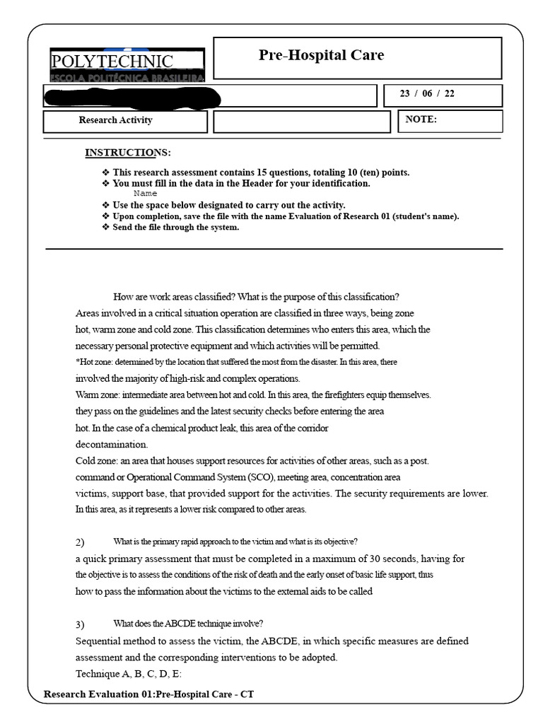 Pre-Hospital Care Assessment Guide | PDF | Cardiopulmonary ...
