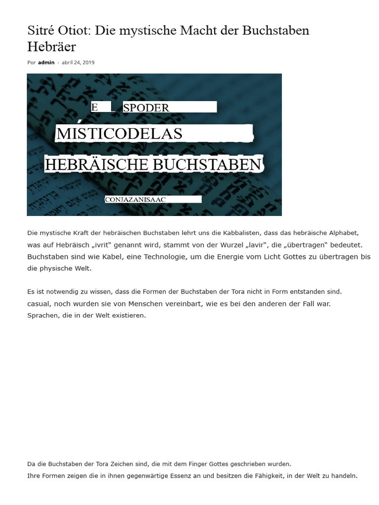 Sitré Otiot - Die Mystische Kraft Der Hebräischen Buchstaben - Ivra ...