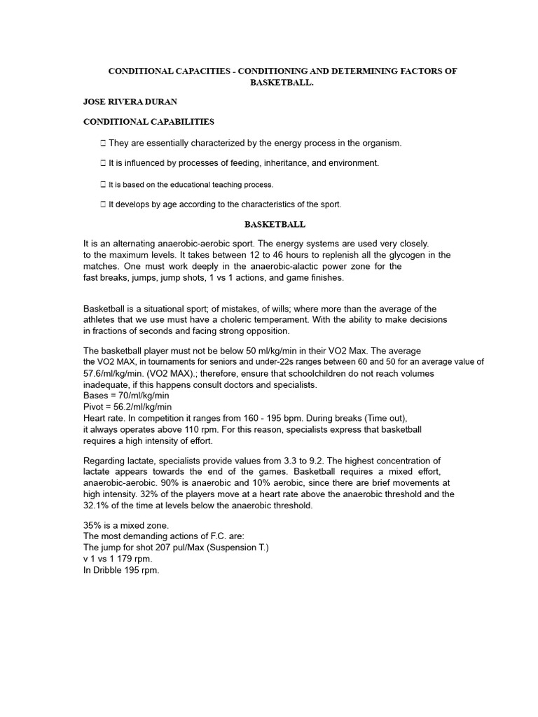 Work Conditional Capacities and Determinants Basketball | PDF ...