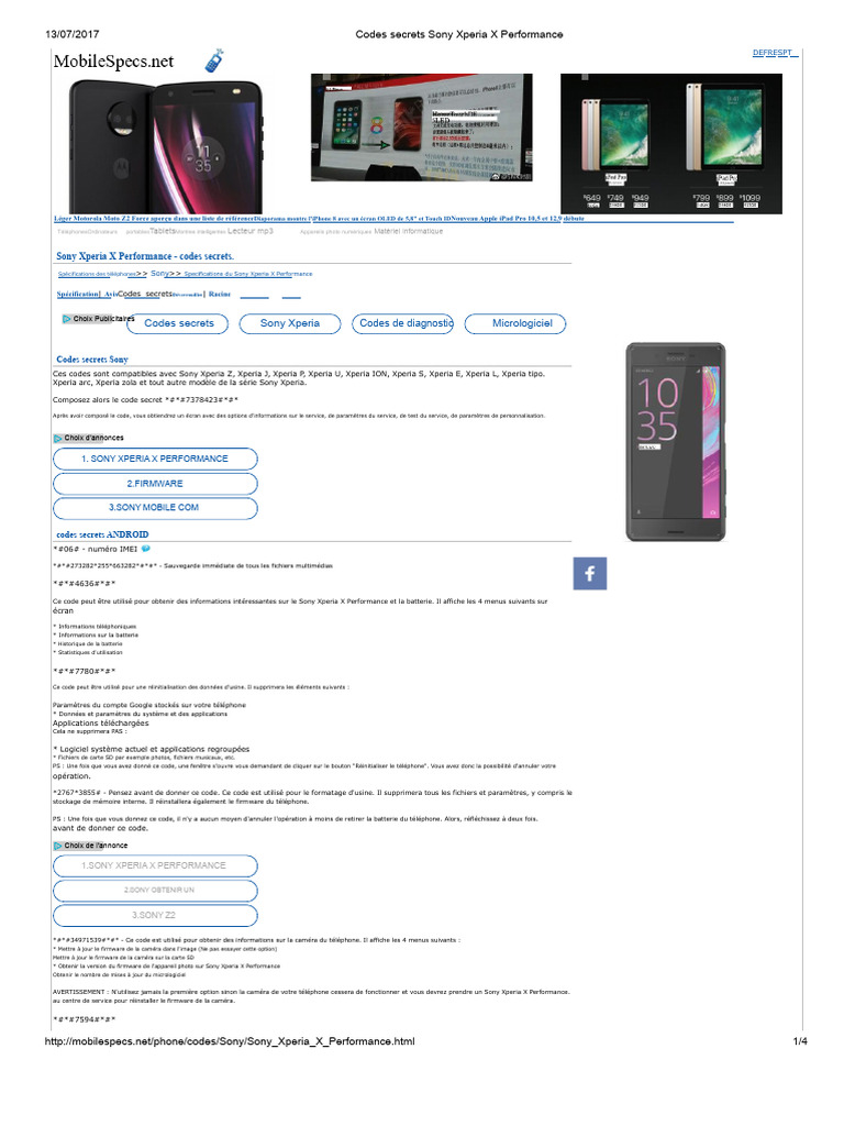 Codes secrets pour Sony Xperia X Performance | PDF | Bluetooth ...