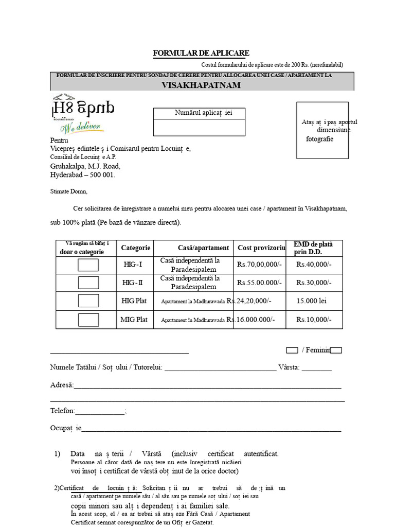 Formular de Aplicare APHB | PDF