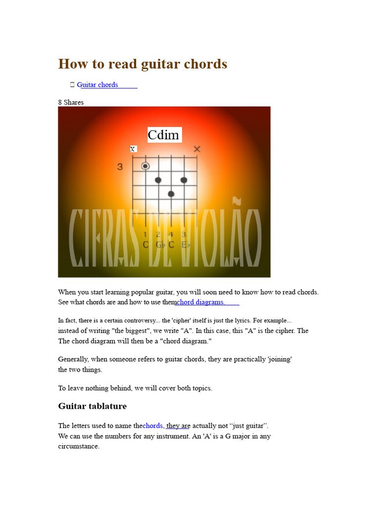 How to Read Guitar Chords Guide | PDF | Chord (Music) | Musical Techniques