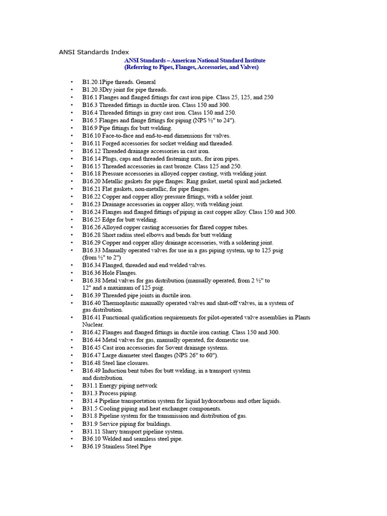 ANSI/API Standards for Pipes and Valves | PDF | Pipe (Fluid Conveyance ...