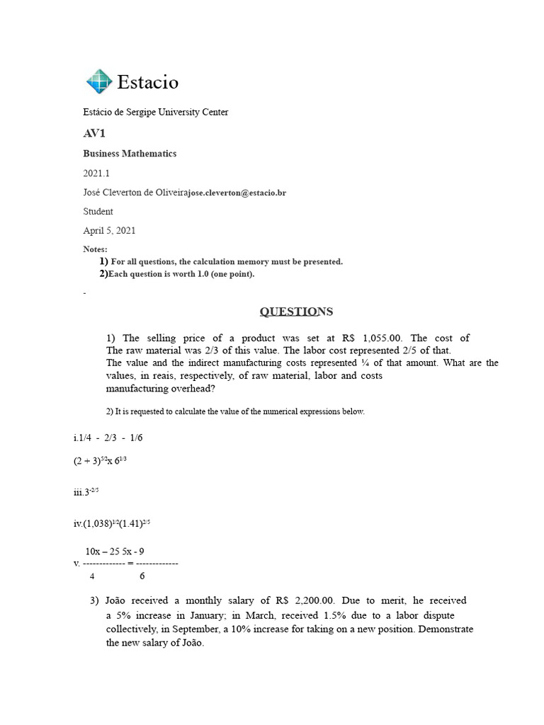 Business Mathematics Exam Questions | PDF | Interest | Economies