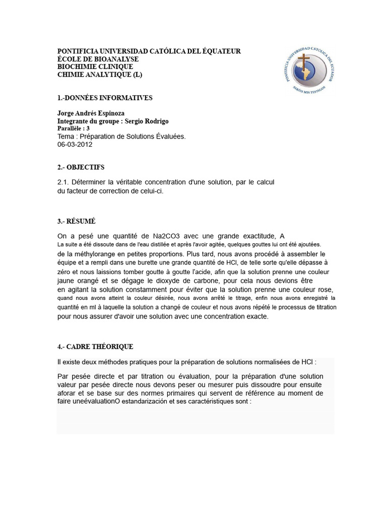 Préparation et Évaluation de Solutions | PDF | Titrage | Chimie