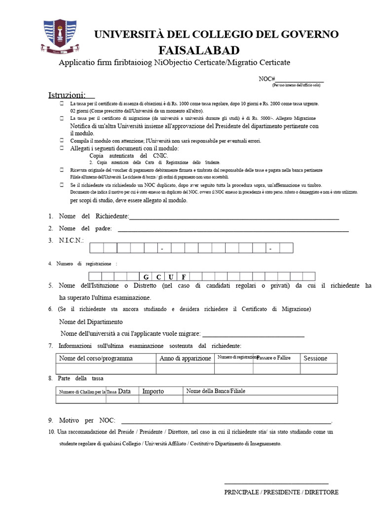 Noc Form | PDF
