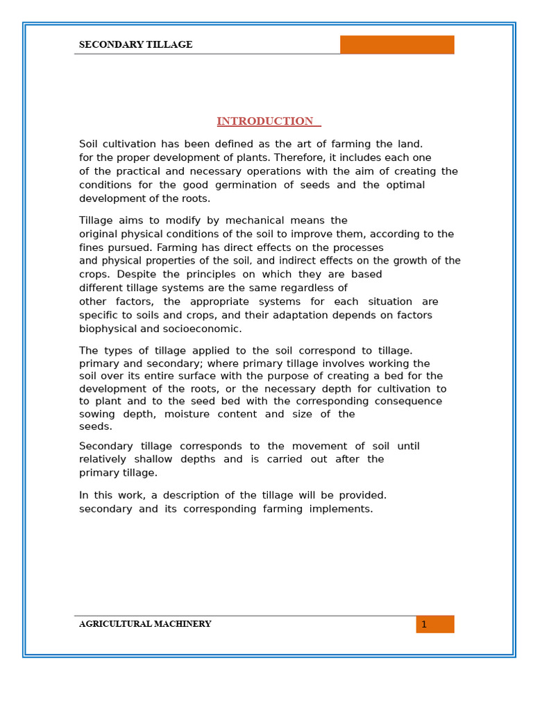 Secondary Tillage | PDF | Tillage | Plough