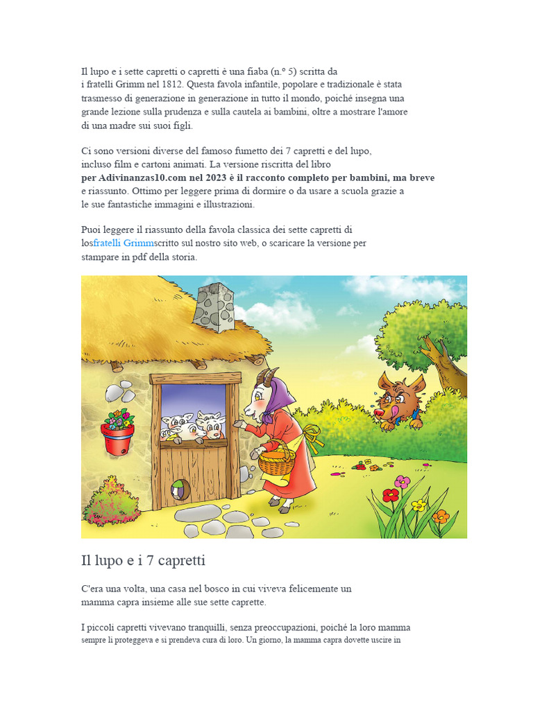 Il Lupo e I Sette Capretti È Una Fiaba | PDF