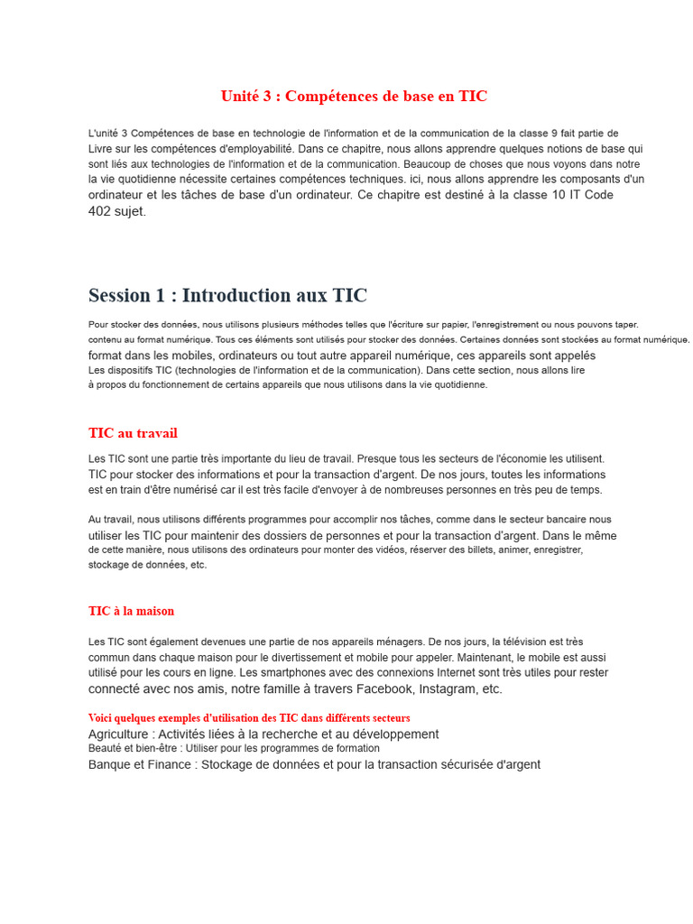 Compétences de base en TIC pour la classe 10 | PDF | Technologies de l ...