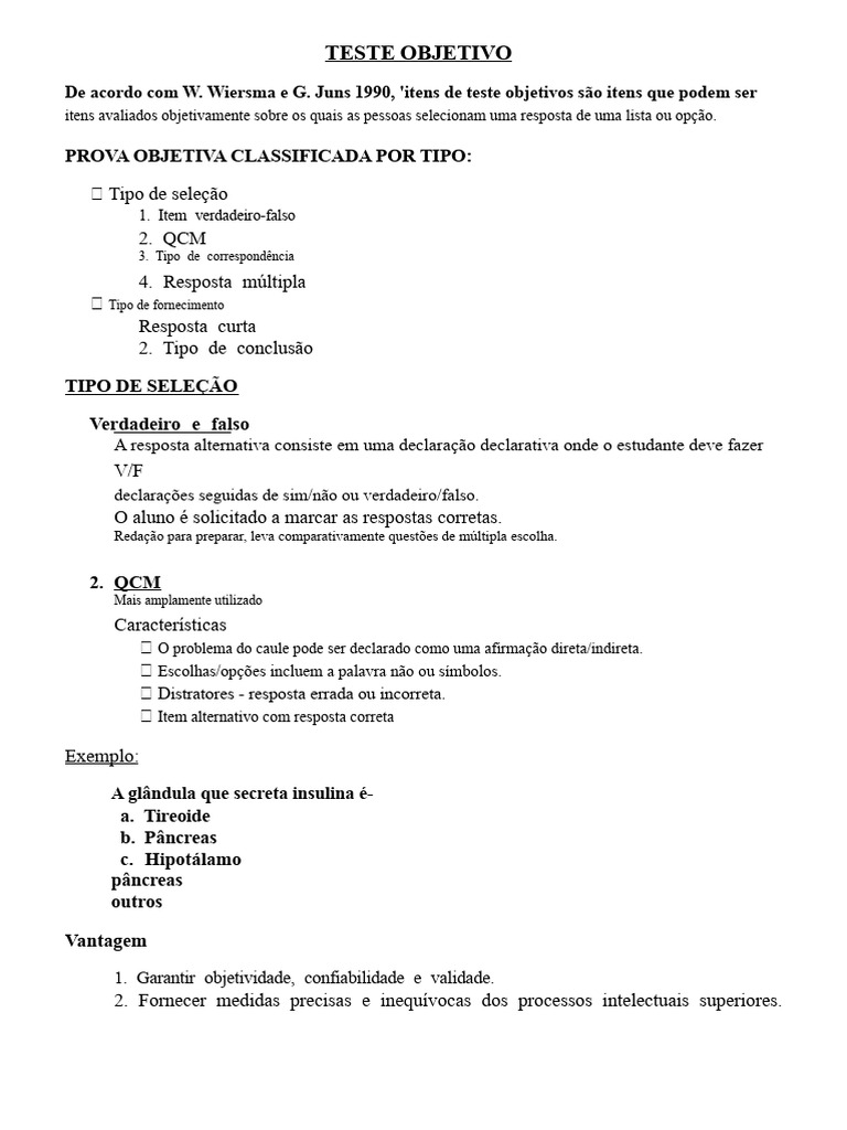 Tipos de Questões em Provas Objetivas | PDF
