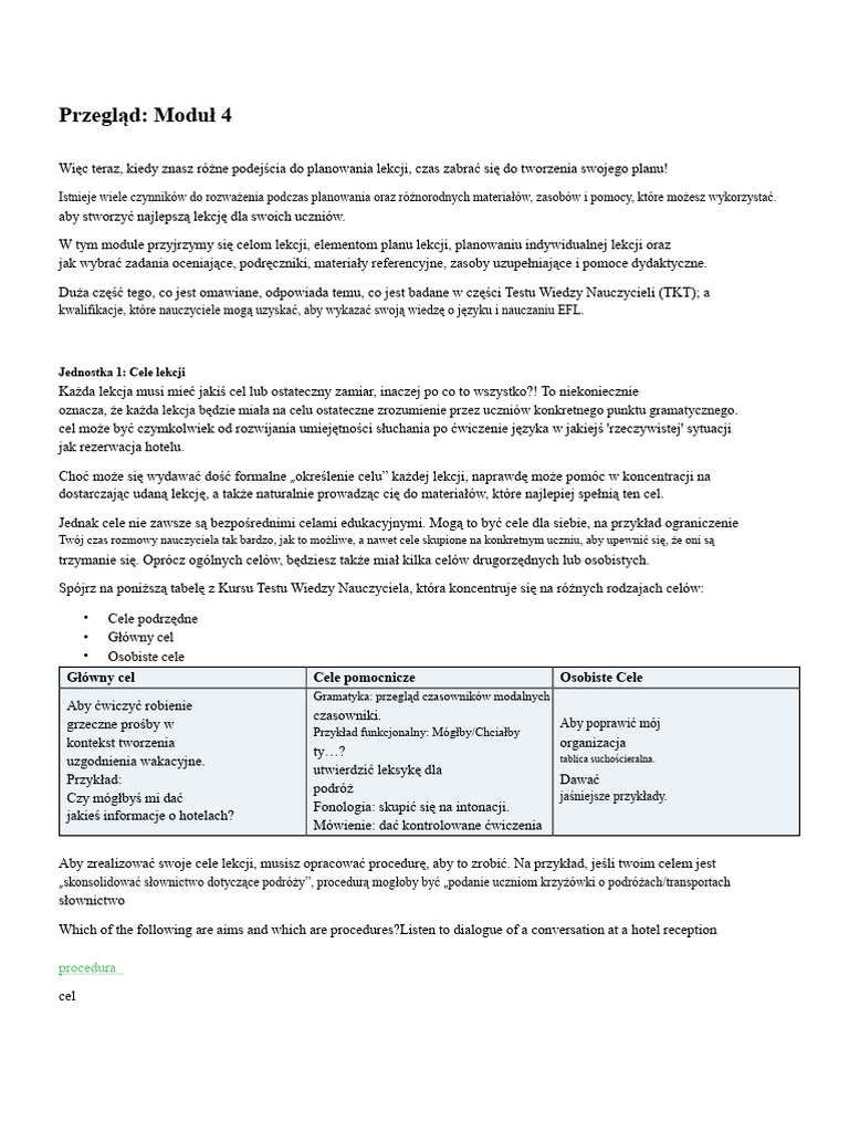 Notatki Tefl Moduł 4 | PDF
