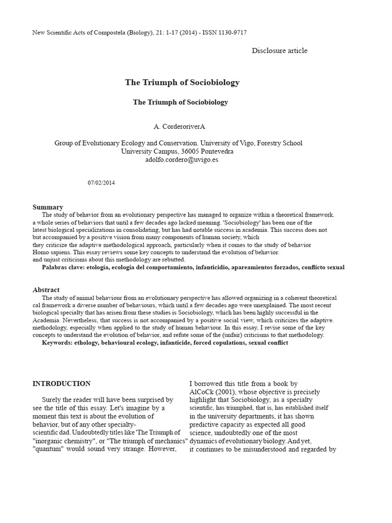 Triumph of Sociobiology Explained | PDF | Sociobiology | Natural Selection