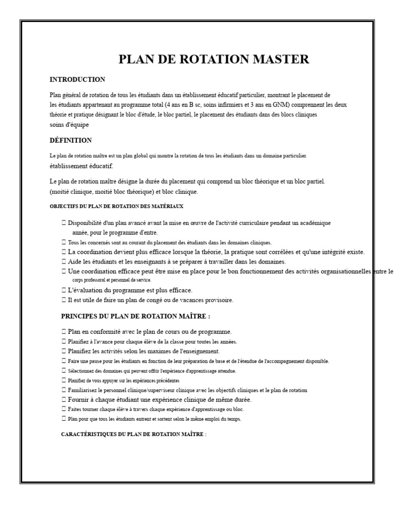 Plan de Rotation des Étudiants en Soins Infirmiers | PDF | Allaitement ...
