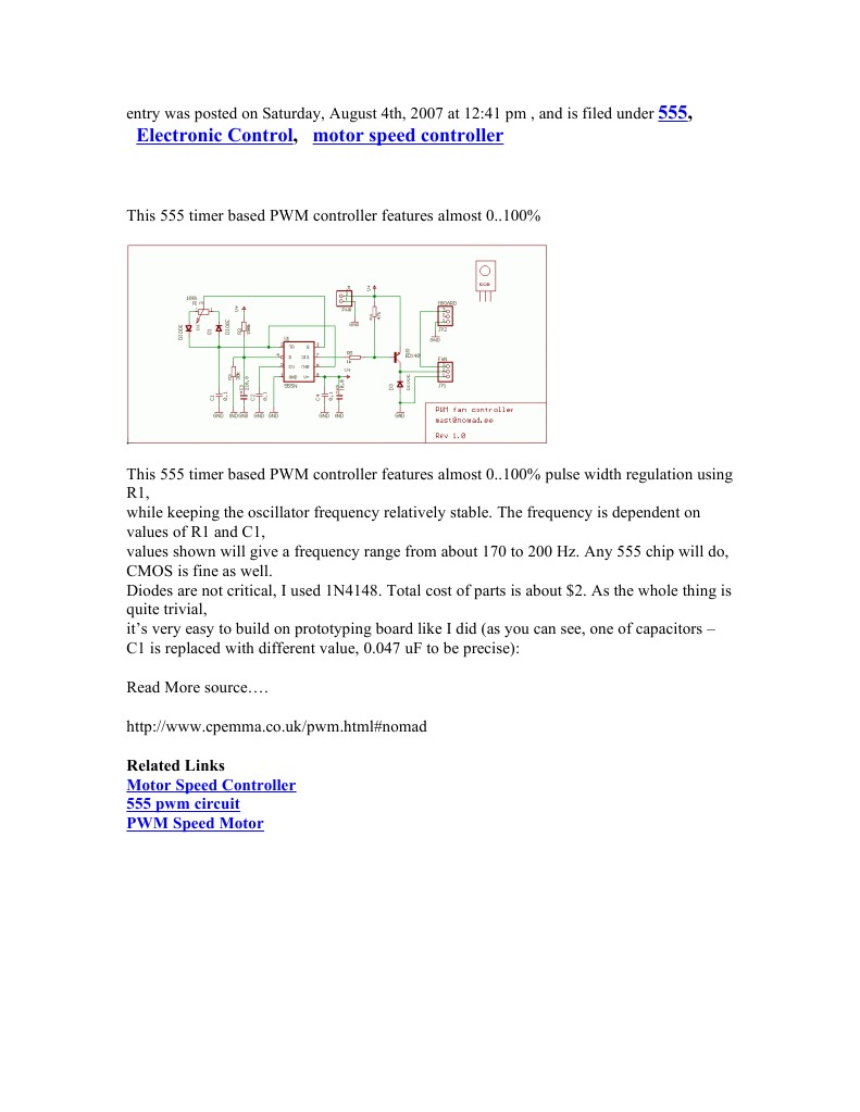 555 Electronic Control Motor Speed Controller: Related Links | PDF