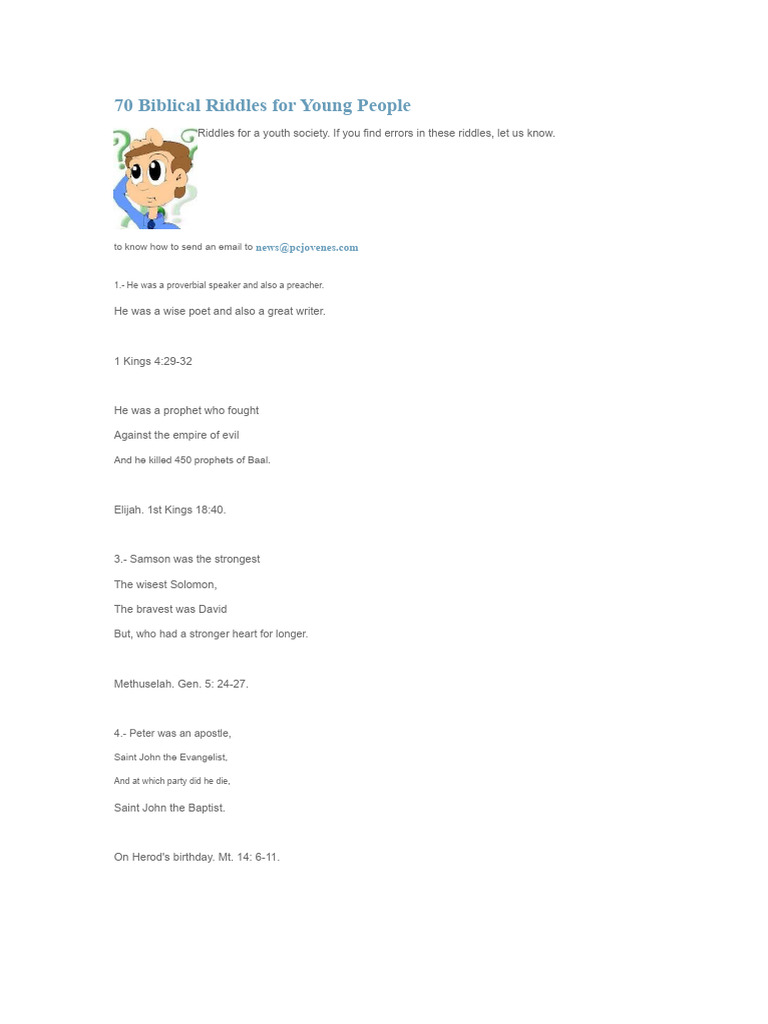 70 Fun Biblical Riddles for Youth | PDF | Jesus | Acts Of The Apostles