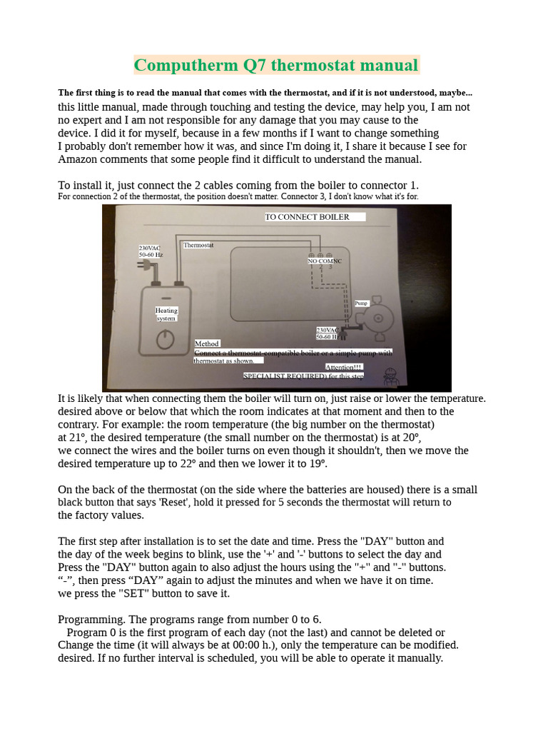Computherm Q7 Thermostat Manual Guide | PDF | Thermostat | Thermometer