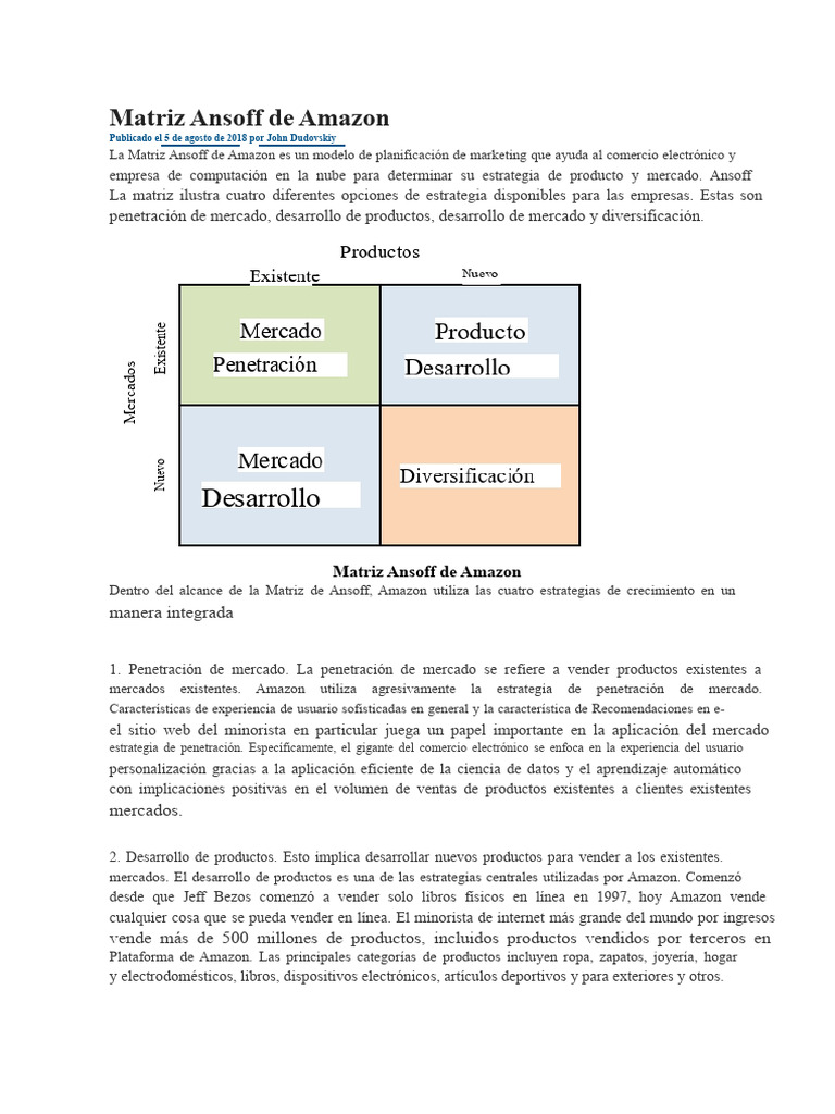 Estrategias de Crecimiento de Amazon: Matriz Ansoff | PDF | Comercio ...