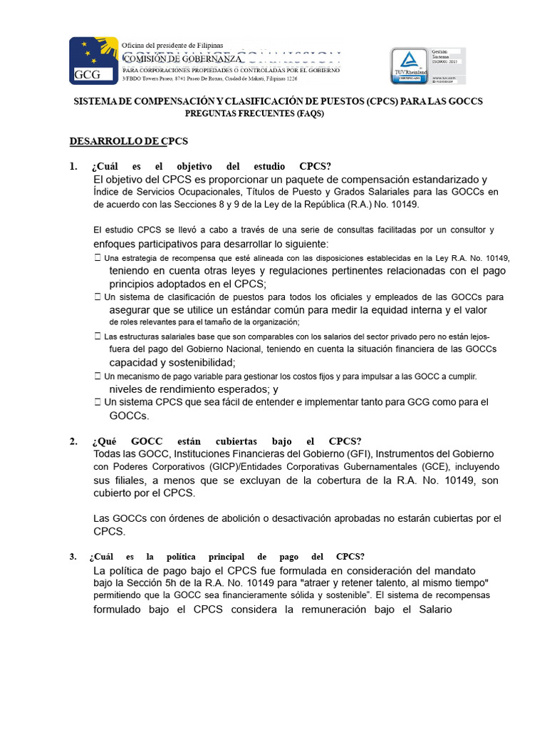 CPCS para GOCC: Guía y FAQ | PDF | Salario | Subvención