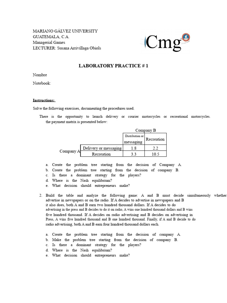 Laboratory Practice 1 | PDF | Game Theory | Economics Of Uncertainty