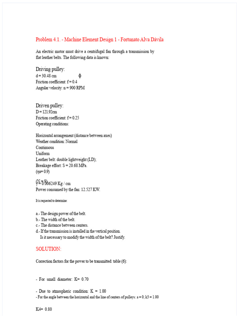 Belt Drive Design Calculations | PDF | Belt (Mechanical) | Manufactured ...