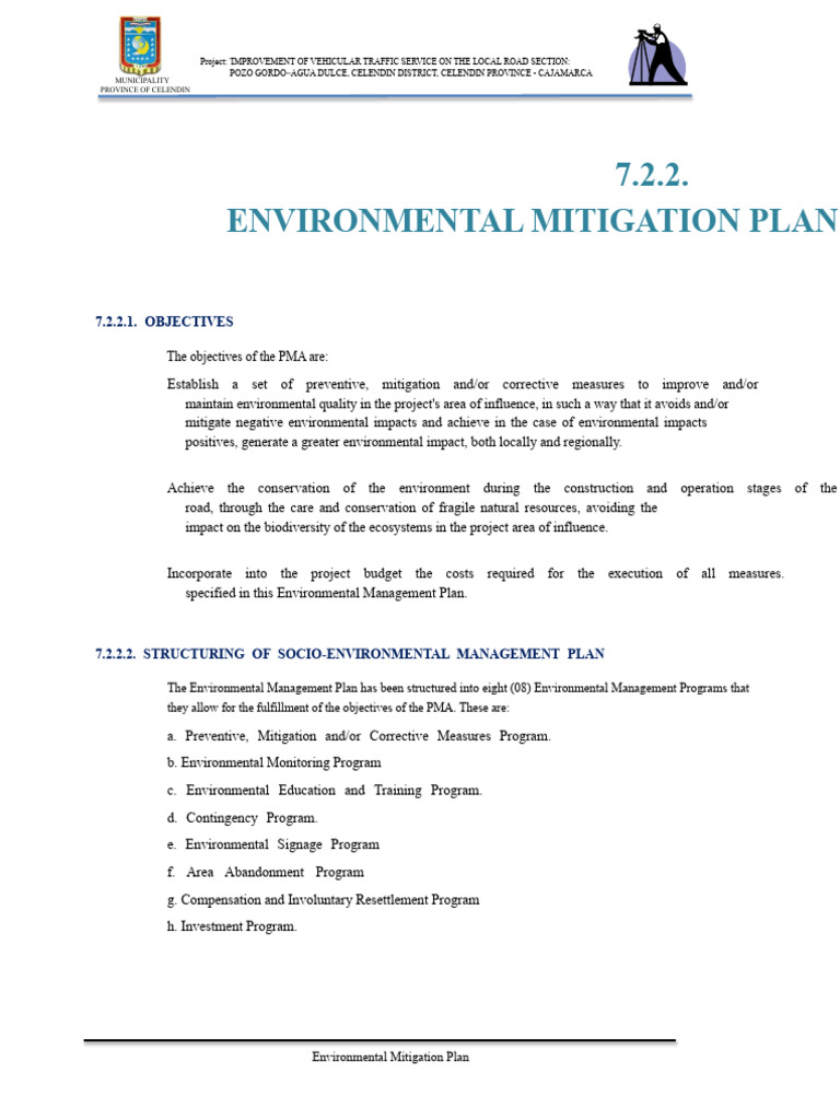 7.2.2. Environmental Mitigation Plan | PDF | Emergency | Regulatory ...