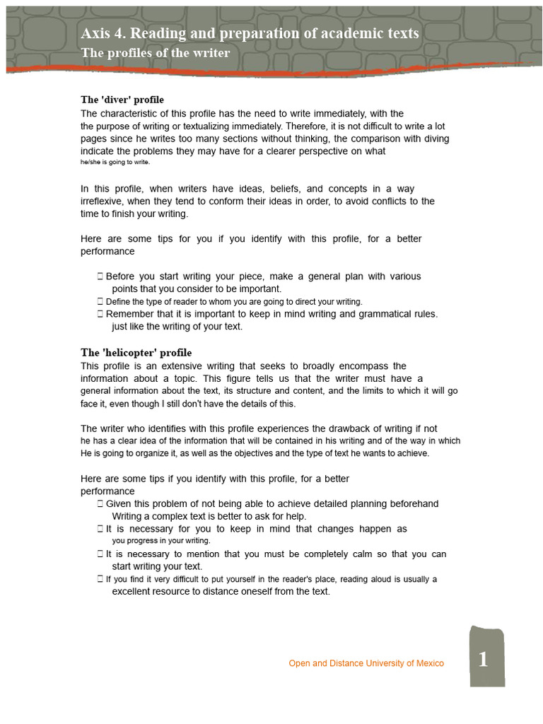 Writer Profiles for Academic Texts | PDF | Information | Methodology
