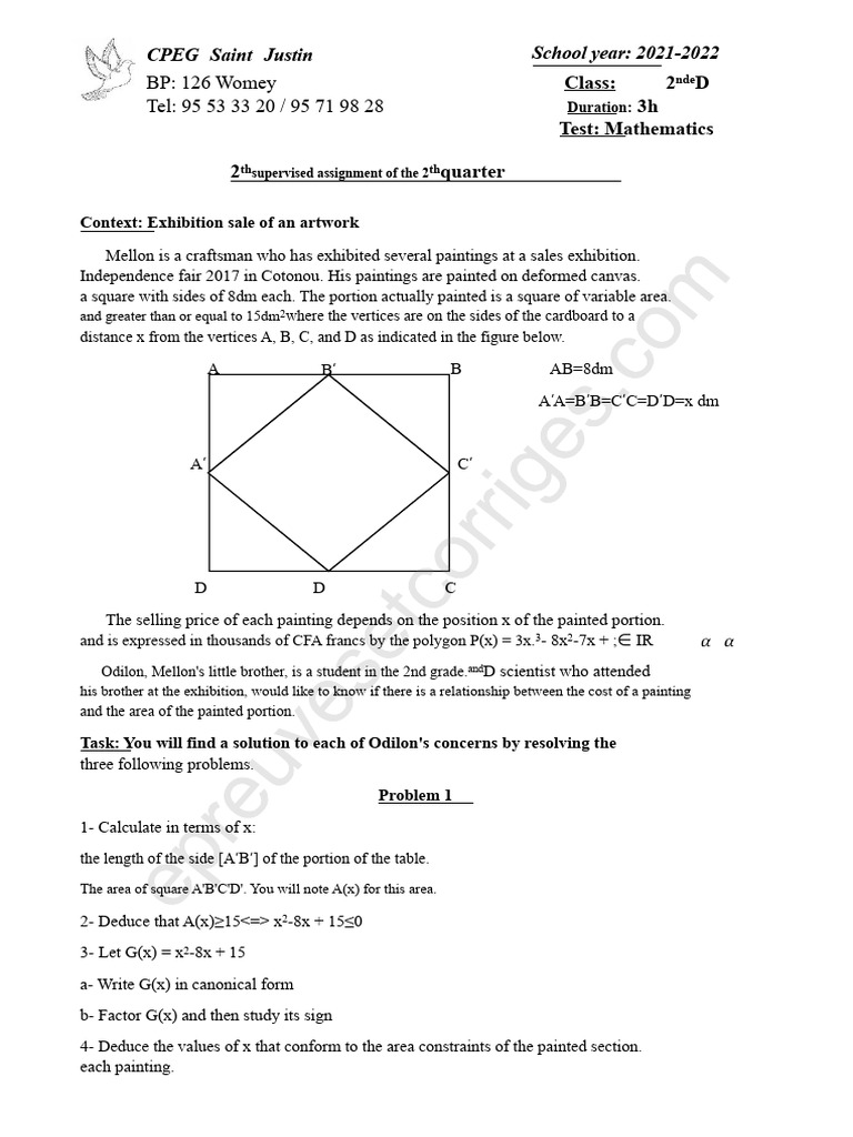 2ND Assignment of The 2ND Term Mathematics 10TH Grade 2021-2022 Cpeg ...