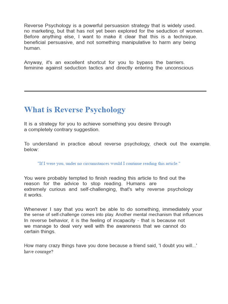 Reverse Psychology | PDF | Persuasion | Psychology