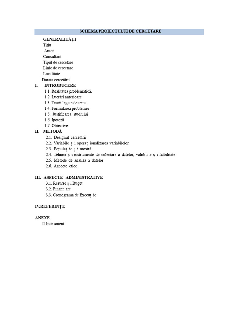Schema Proiectului de Teză UCV | PDF