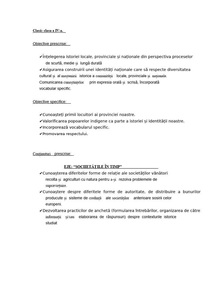 Planificare Clasa A Patra Popoare Originare Din Cba | PDF