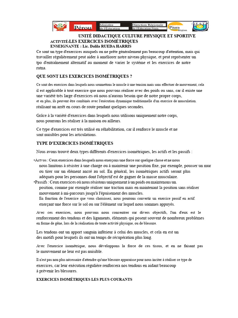 Bienfaits des exercices isométriques | PDF