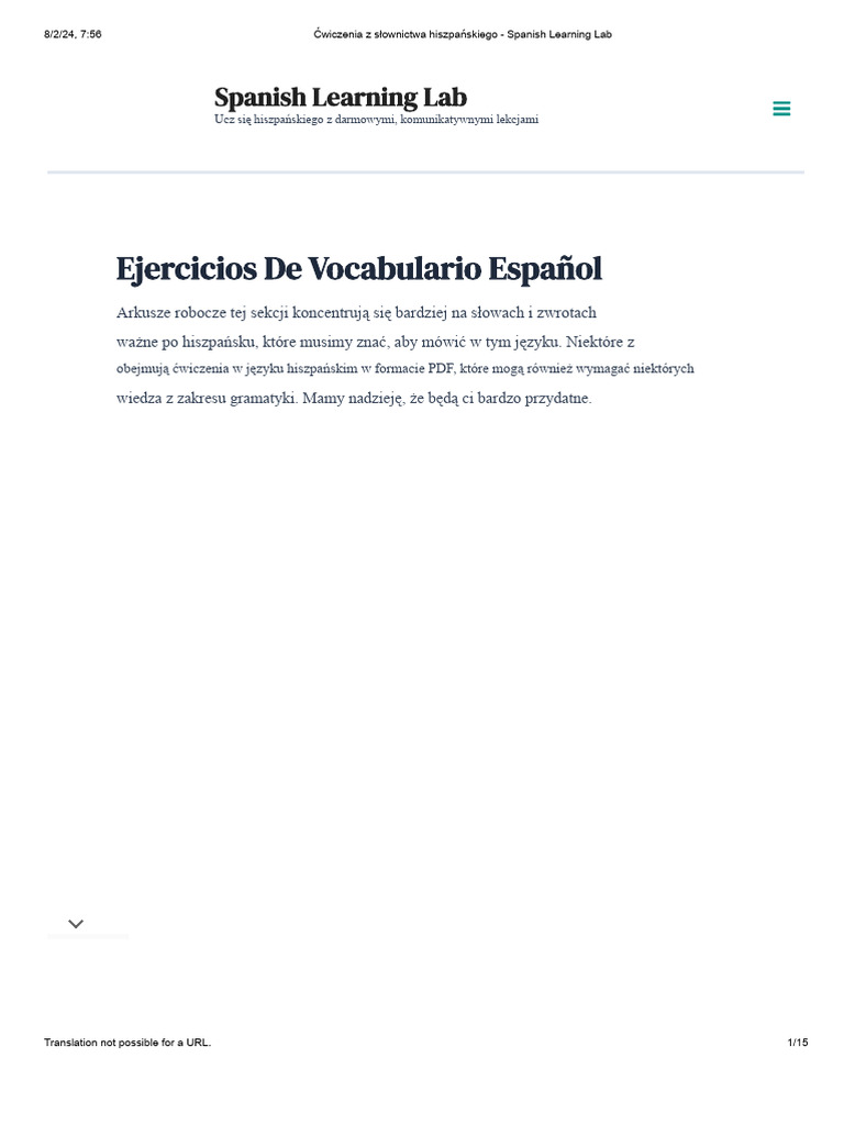 Ćwiczenia Z Zakresu Słownictwa Hiszpańskiego - Spanish Learning Lab | PDF