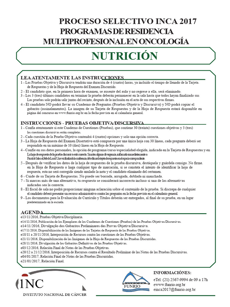 Prueba de Nutrición Oncológica Inca | PDF | Cáncer | Dieta