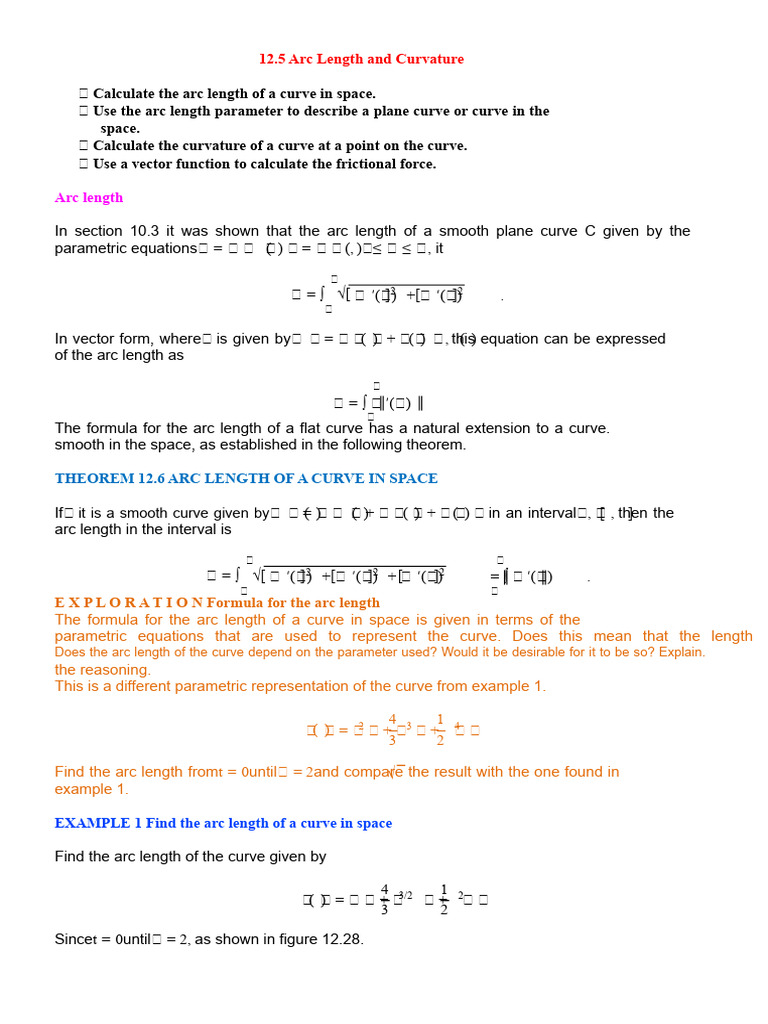 Sec 12.5, Arc Length and Curvature | PDF | Curvature | Acceleration