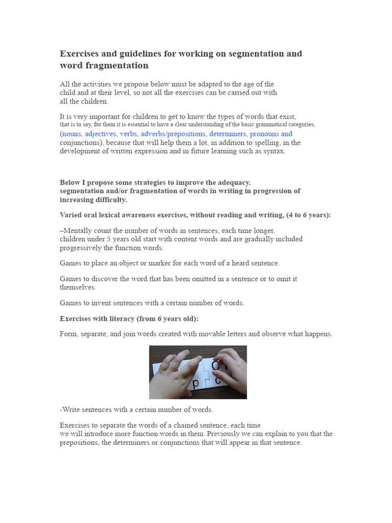 Exercises and Guidelines To Work On Word Segmentation and Fragmentation ...