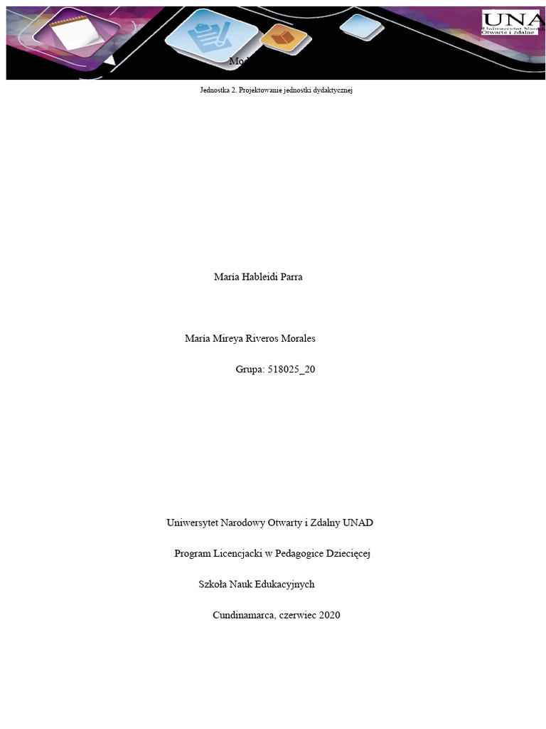 Załącznik 3. Projekt Jednostki Dydaktycznej - María Riveros | PDF