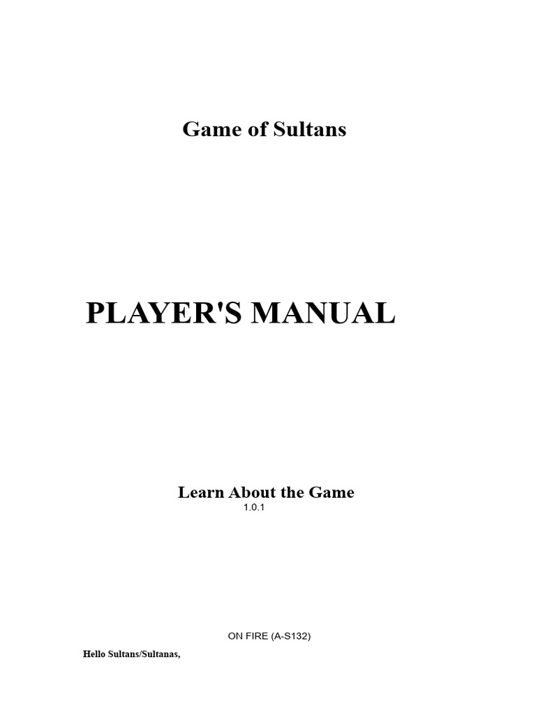 Game of Sultans Player's Manual Guide | PDF
