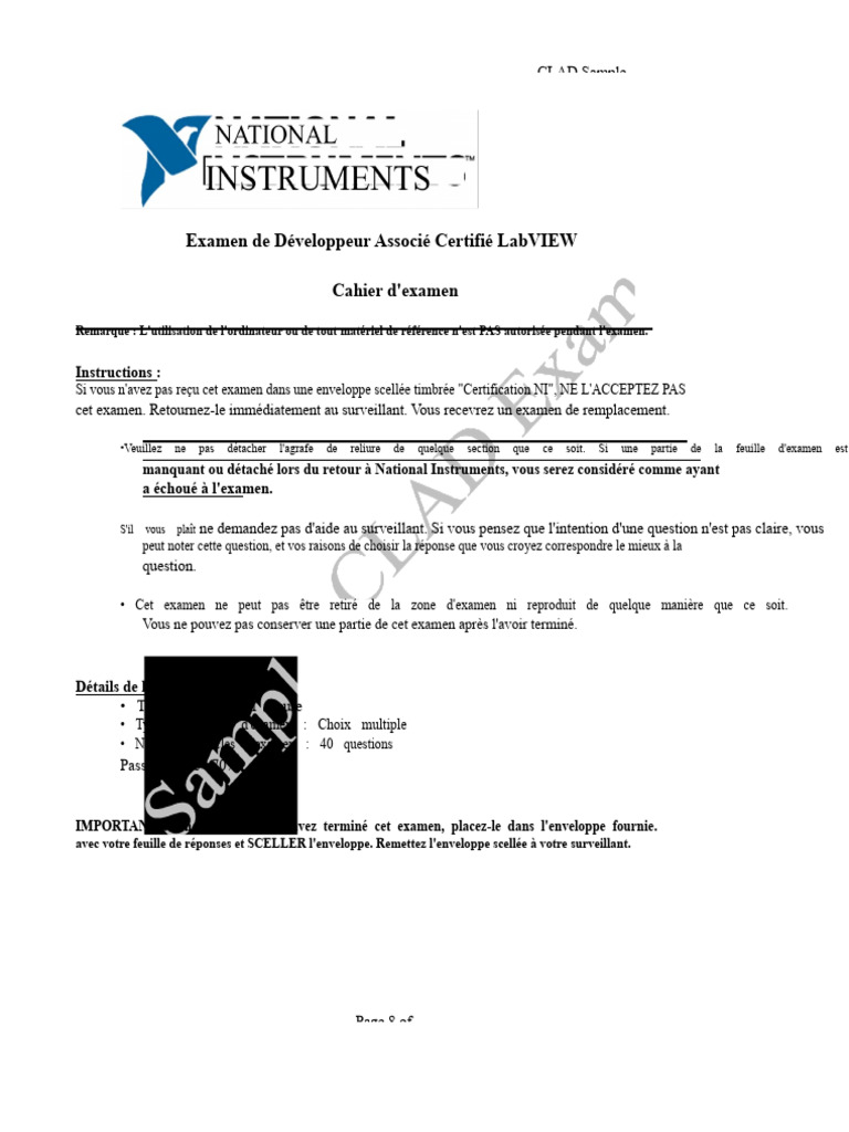 Examen CLAD LabVIEW - Instructions et Détails | PDF | Structure de ...
