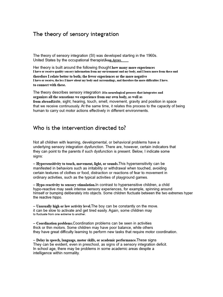 Understanding Sensory Integration Theory | PDF | Perception | Senses